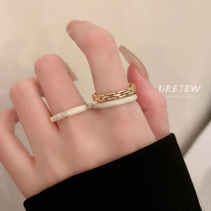 DREJEW แหวนนิ้วชี้ ชุบไฟฟ้า สองชั้น เรียบง่าย เครื่องประดับ สําหรับผู้หญิง