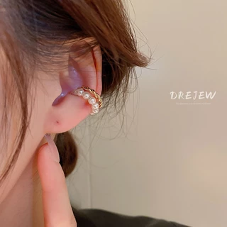 DREJEW ต่างหู ทอง 18K ประดับมุก ทรงเรขาคณิต สองชั้น ไม่เจาะหู เรียบง่าย ขนาดเล็ก สวยหรู ไม่ทําให้แพ้