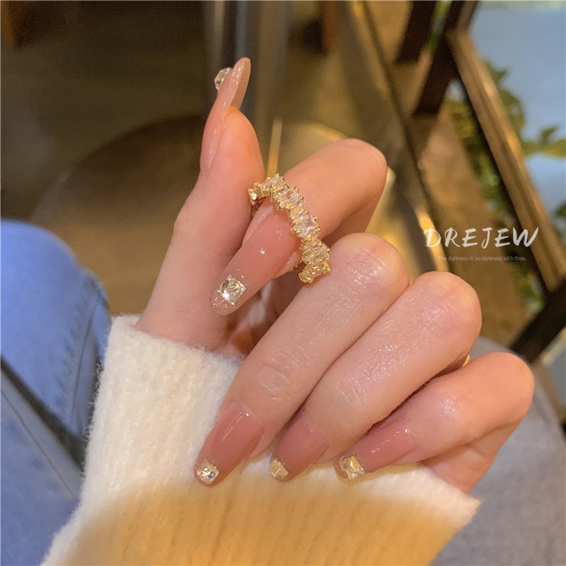 DREJEW แหวนทอง 18K ประดับเพทาย ทรงเรขาคณิต หรูหรา ระดับไฮเอนด์ เครื่องประดับ สําหรับผู้หญิง