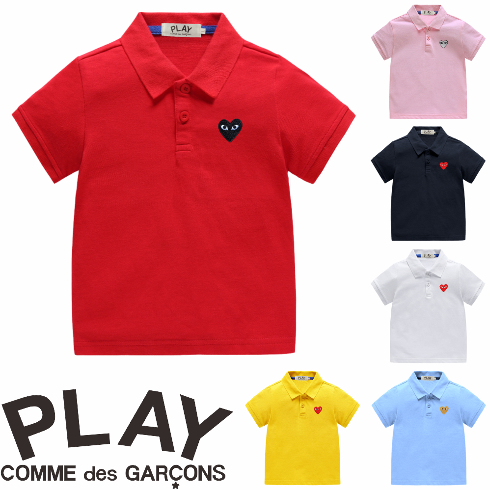 PLAY Snug & Stylish Boys and Girls Cotton 100% Ultra-Soft Breathable และทนทาน POLO T-Shirt with a Dainty ปัก Heart(8-Red/Blue)