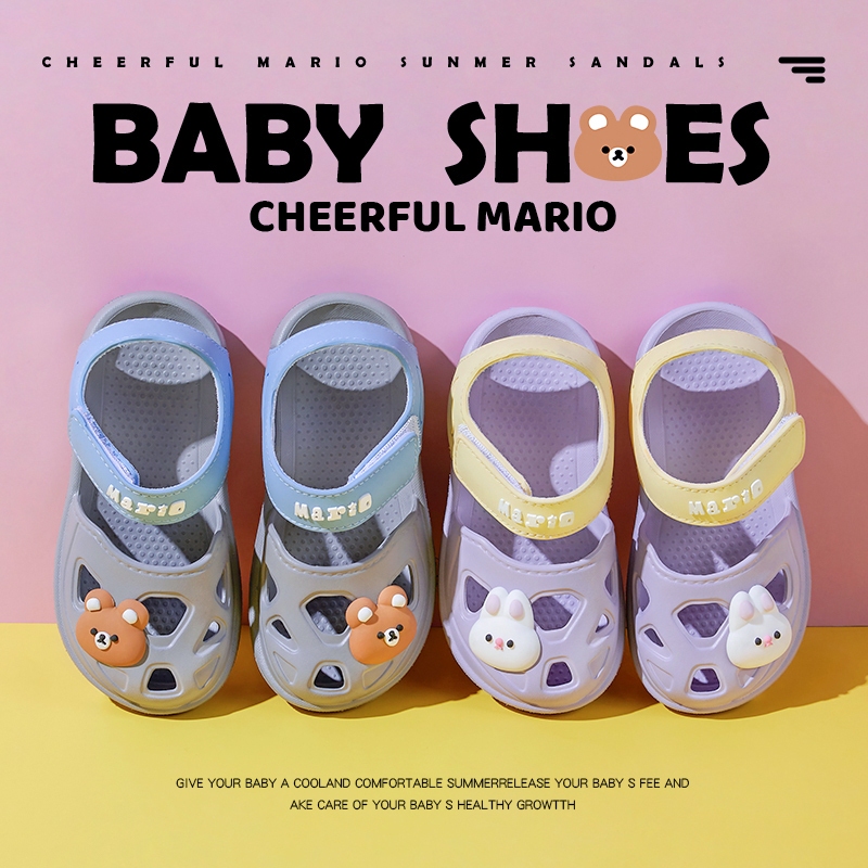 Cheerful Mario สไตล์เกาหลี รองเท้าฤดูร้อนเด็ก แฟชั่น การ์ตูน หมี รองเท้าเตะเด็กผู้หญิง น่ารัก กระต่าย รองเท้ารัดส้นเด็กหัดเดิน