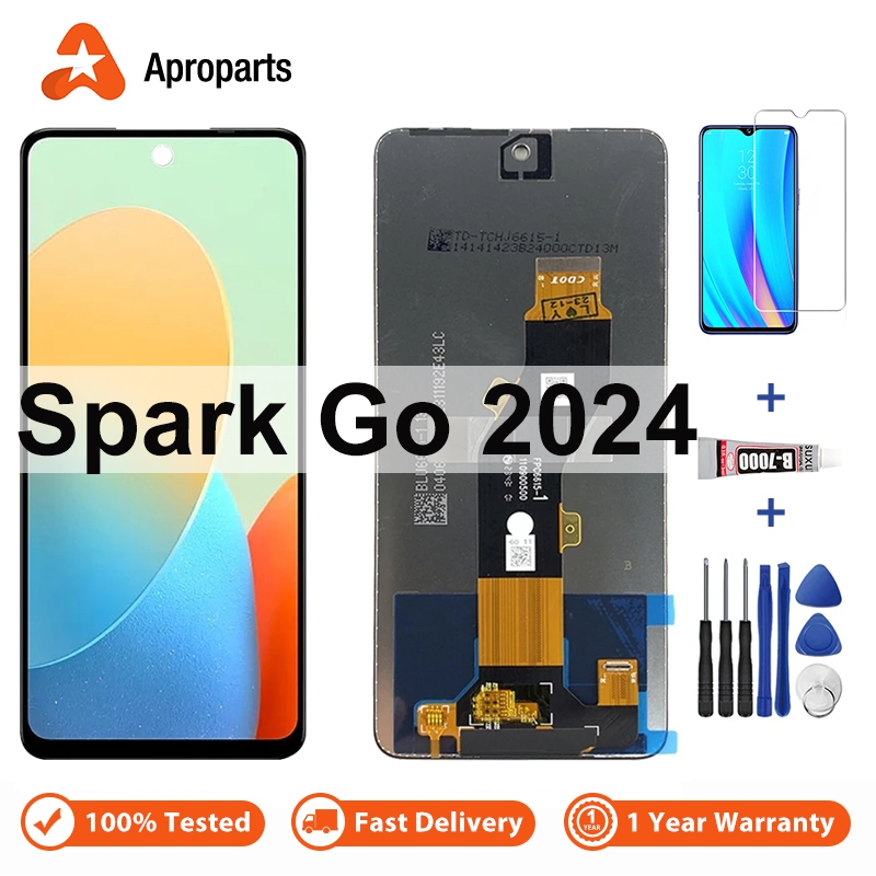 AMOLED สําหรับ Tecno Spark Go 2024 BG6 จอแสดงผล LCD Touch Screen Digitizer Assembly พร้อมกรอบเปลี่ยน