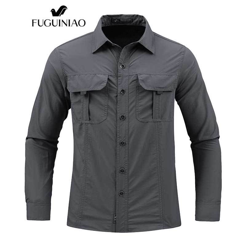 Fuguiniao เสื้อเชิ้ตแขนยาว ทรงหลวม แห้งเร็ว เหมาะกับใส่ทํางาน สําหรับผู้ชาย