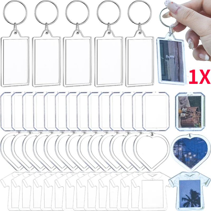 พวงกุญแจอะคริลิคใส ทรงสี่เหลี่ยมผืนผ้า กรอบรูป รูปหัวใจ สร้างสรรค์ DIY