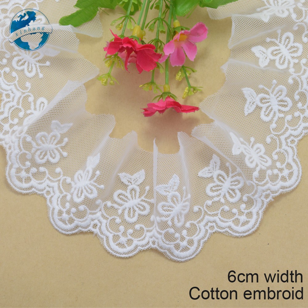กว้าง 6 ซม.ผ้าฝ้ายเย็บปักถักร้อยขอบลูกไม้ลูกไม้ผ้า guipure diy trims มินิเดรสลูกไม้ริบบิ้น garment อุปกรณ์เสริม 2890