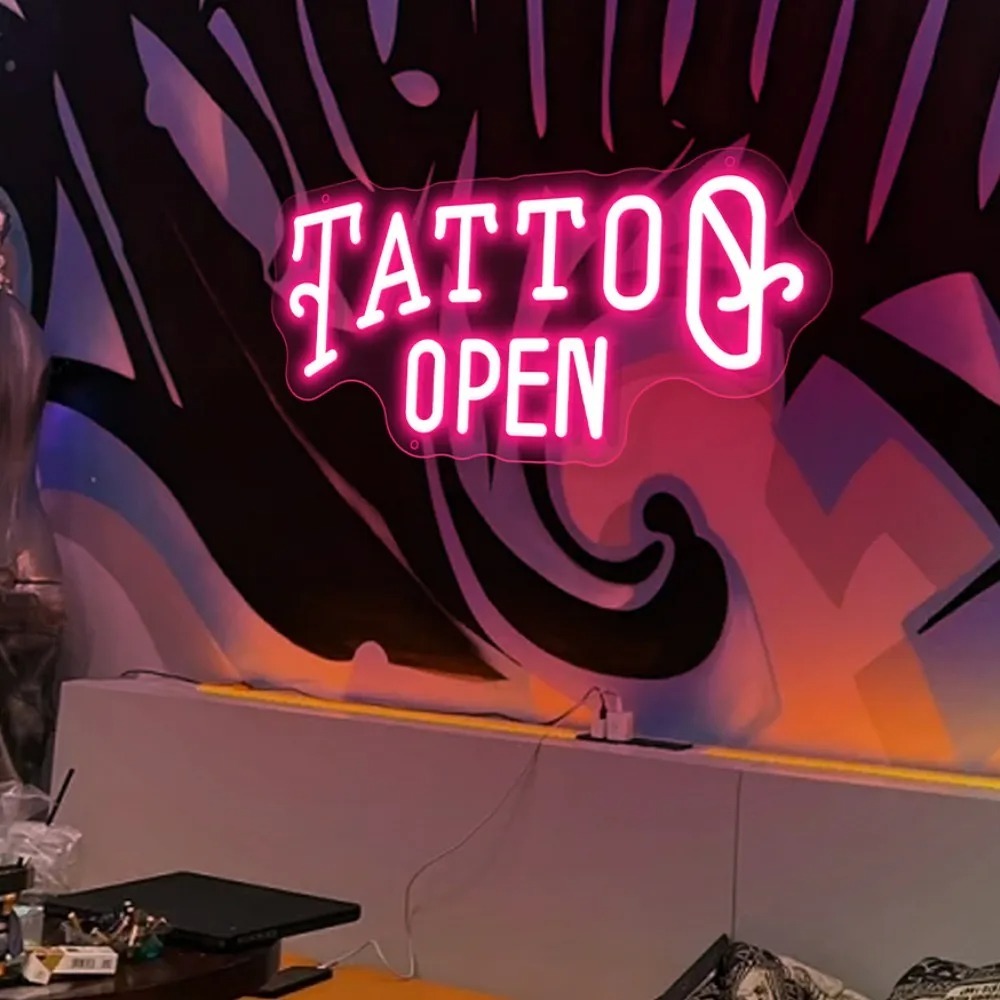 Tatto ป้ายไฟนีออน LED USB สําหรับตกแต่งผนังห้อง ร้านเสริมสวย