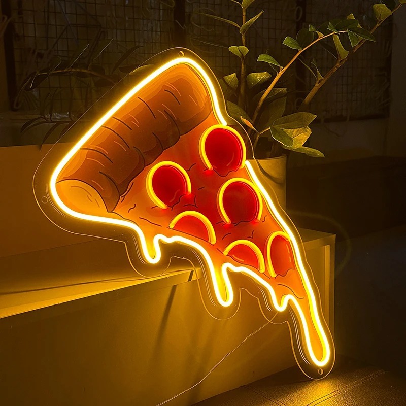 ป้ายไฟนีออน Led อะคริลิค UV พิมพ์ลายพิซซ่า สําหรับตกแต่งผนังบ้าน ร้านอาหาร ห้องครัว