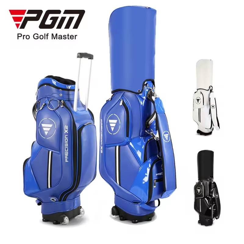 PGM GOLFกระเป๋าใส่รถเข็นกอล์ฟแบบซ่อน PU กันน้ํามีล้อสีน้ําเงินสีขาวสีดํา QB029