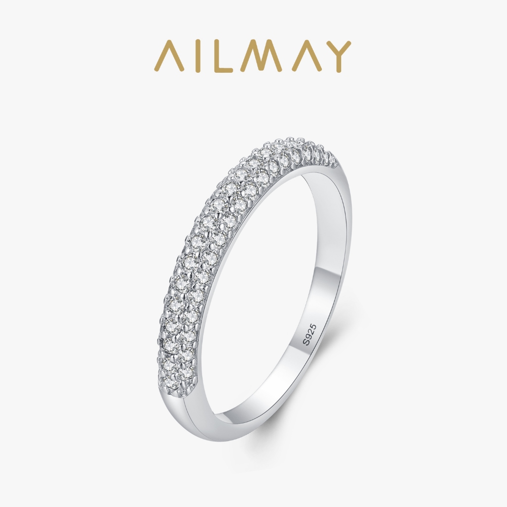 Ailmay ใหม่ 925 เงินสเตอร์ลิง Micro Inlay แหวนเพทายสําหรับผู้หญิงเครื่องประดับของขวัญ