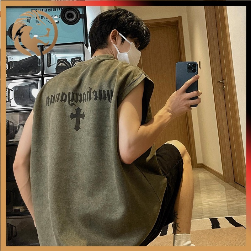 เสื้อยืดแขนกุด ทรงหลวม พิมพ์ลาย American Deerskin แฟชั่นฤดูร้อน สําหรับผู้ชาย