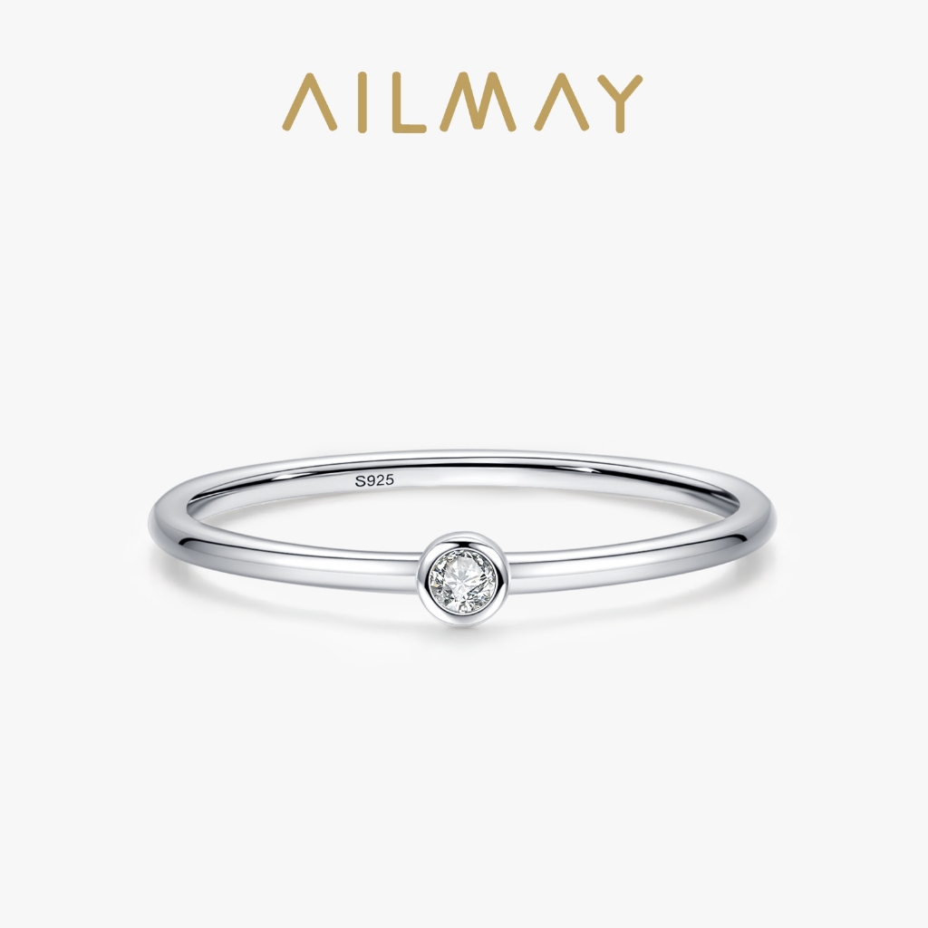Ailmay 925 เงินสเตอร์ลิง Minimalist Shiny Clean แหวนเพทายเครื่องประดับผู้หญิง