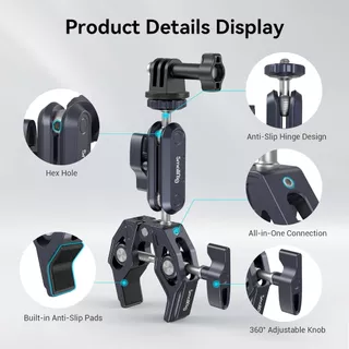 SmallRig Super Clamp Ballhead Magic Arm Camera Clamp, Crab-Shaped Monitor Clamp with 1/4"-20, 3/8"-16 Threaded Holes for Gopro/DSLR Camera/Stabilizer - 3757