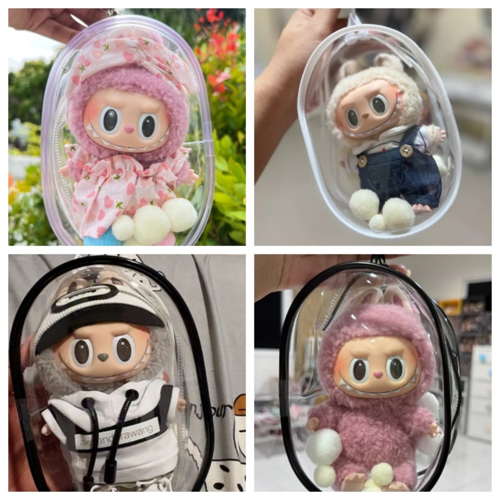 กระเป๋าสตางค์ แบบหนา ขนาด 15 ซม. สีโปร่งใส สําหรับใส่ตุ๊กตา Popmart accessory