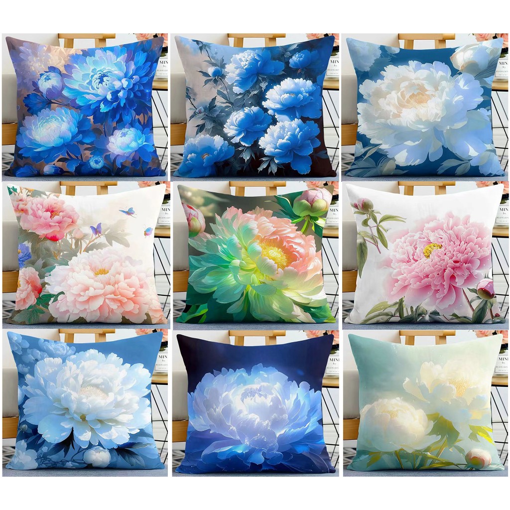 ปลอกหมอนโซฟา ลายดอกไม้ สีฟ้า ขนาด 70×70.60×60.50×50.45×45.40×40ปลอกหมอนอิง แบบหนา สองด้าน มีซิป คุณภาพสูง สําหรับตกแต่งบ้าน เตียง
