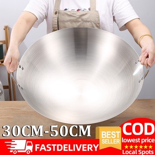 50CM-30CM Non-stick Pan Stainless Steel Large Wok Frying Pan Thick Wok Double Ear Iron Pot Frying Pan Frying Pan