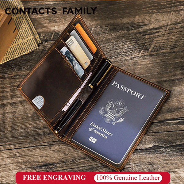 CONTACT'S กระเป๋าใส่หนังสือเดินทาง หนังวัวแท้ แบบบาง สไตล์วินเทจ สําหรับผู้ชาย