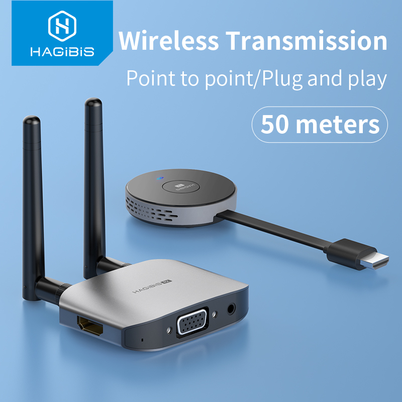 Hagibis ตัวรับสัญญาณ HDMI ไร้สาย Extender ชุด Full HD 1080P 60Hz 5GHz 164ft จอแสดงผลไร้สาย Dongle Plug และ Play สําหรับสตรีมมิ่งแล็ปท็อป PC Media PS4/5