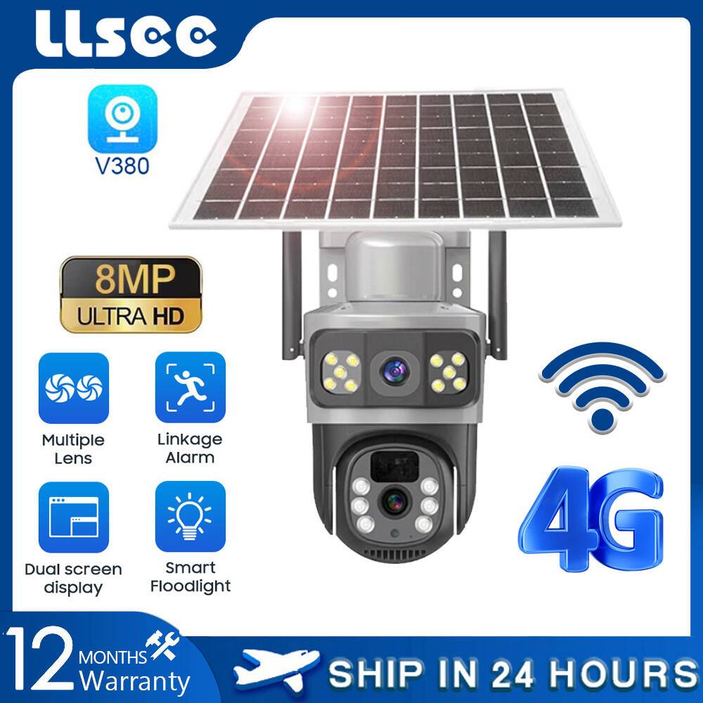 LLSEE 8MP 4K เลนส์คู่ 10x ซูมกล้องแสงอาทิตย์ไร้สาย 4G ซิมการ์ดกล้องวงจรปิดกันน้ำกลางแจ้งบ้าน WIFI กา
