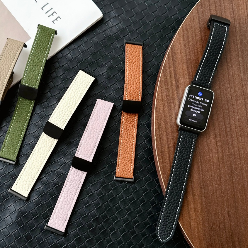 Soft Leather Magnetic Buckle Watch Strap For Samsung Galaxy Fit 3 สาย and samsung fit3 Strap Designe