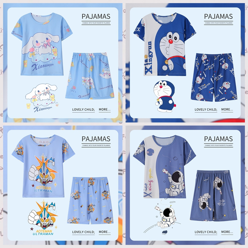ชุดนอนเด็กผู้ชายและเด็กผู้หญิงแขนสั้นลายการ์ตูน Haibao น่ารัก