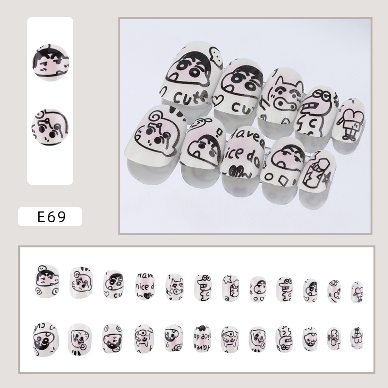 ชินจัง เล็บปลอม ลายการ์ตูน 24 ชิ้น 12 ขนาด ฟรีกาวเจลลี่