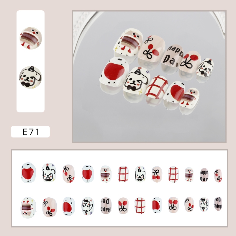 เล็บปลอม ลายการ์ตูนลูกสุนัข 24 ชิ้น 12 ขนาด ฟรีกาวเจลลี่