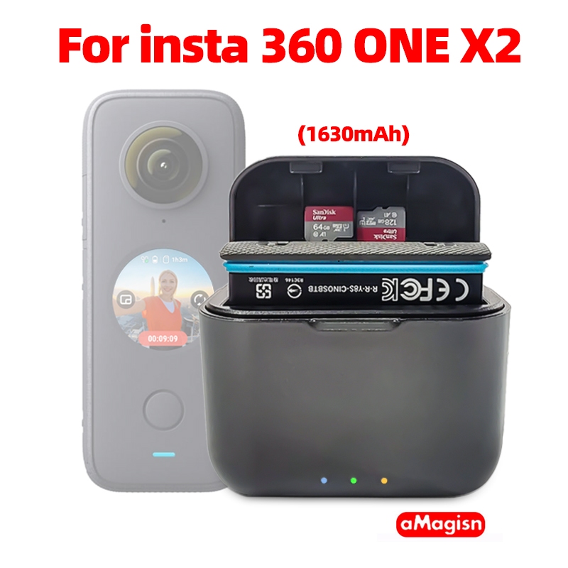 Insta360 one X2 1630mAh แบตเตอรี่และ aMagisn Fast-Charging Case สำหรับ X2 Charger อุปกรณ์เสริม (Original X2 Battery Charger)