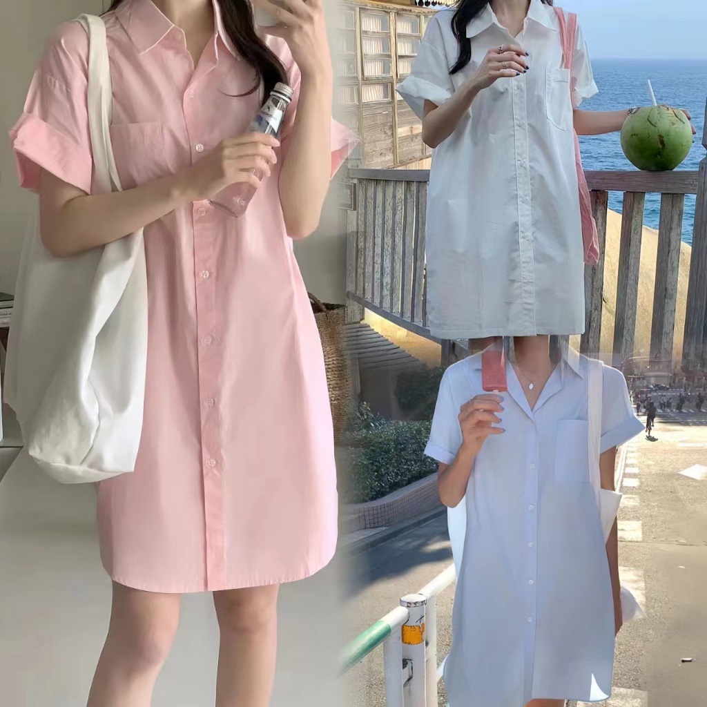Bella กระโปรง ชุดเดรสเชิ้ตสีพื้นสําหรับผู้หญิง