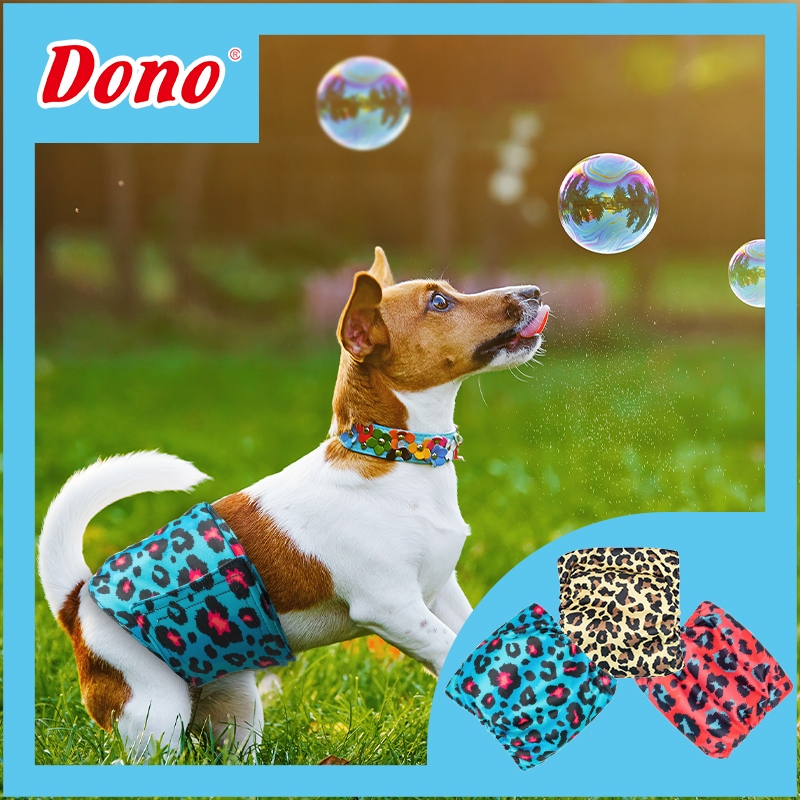 Dono ผ้าอ้อมสุนัข 3 ชิ้น ผ้าอ้อมสุนัขลายเสือดาว 3 สี ผ้าอ้อมสุนัขแบบซักได้ ผ้าอ้อมสุนัขแบบซักได้ สำหรับสุนัขตัวผู้ ครอบคลุม 360° ป้องกันการรั่วซึมของปัสสาวะ