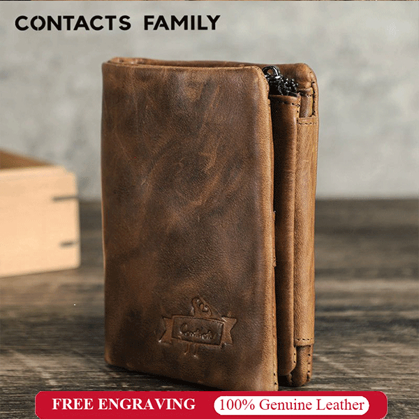 CONTACT'S กระเป๋าสตางค์หนังแท้ ใบสั้น มีซิป พร้อมช่องใส่เหรียญ สไตล์วินเทจ หรูหร