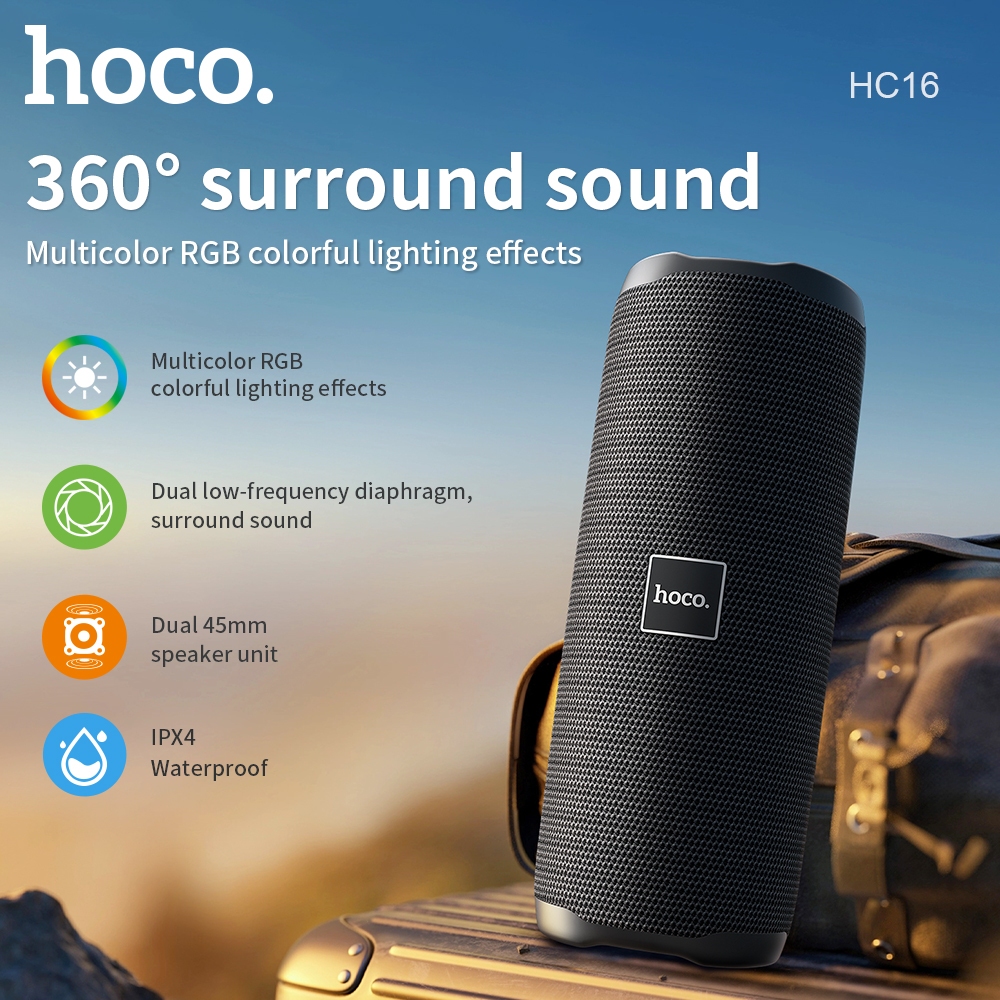 Hoco HC16 ลําโพงซับวูฟเฟอร์บลูทูธไร้สาย IPX4 เสียงสเตอริโอ 3D กันน้ํา สําหรับสมาร์ทโฟนทุกรุ่น