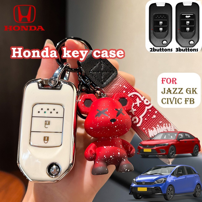 Honda พวงกุญแจรถยนต์  เคสกุญแจรีโมทรถยนต์ TPU 2 ปุ่ม 3 ปุ่ม สําหรับ Honda JAZZ CIVIC พวงกุญแจ