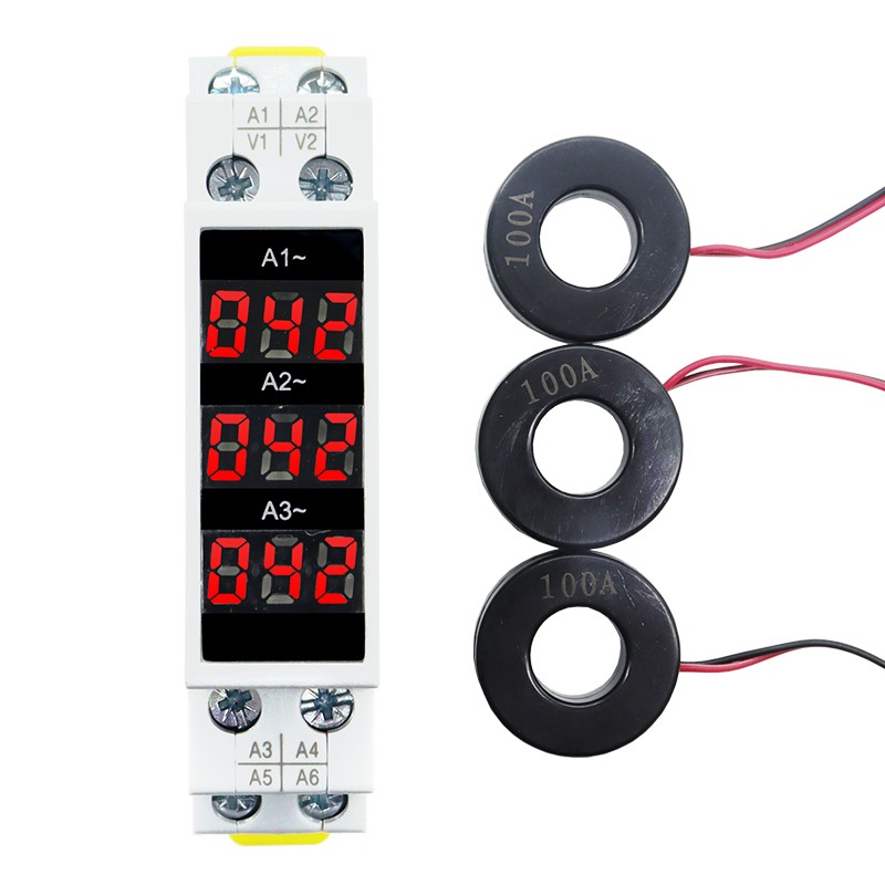 Din Rail Mount สามเฟส Ampere เมตร AC 80-500V 100A Mini Modular แอมป์มิเตอร์ไฟแสดงสถานะ LED Digital Display Detector BA-3R