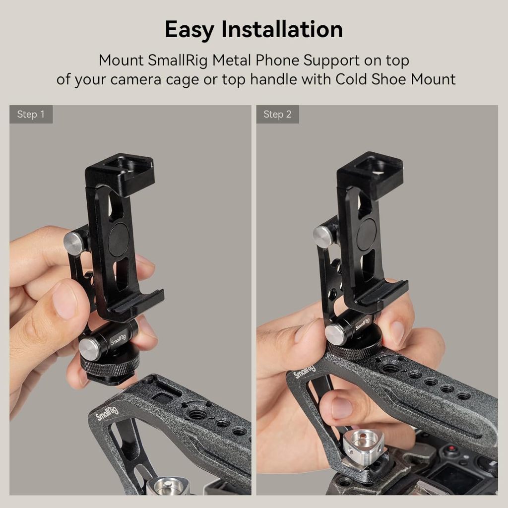 Smallrig Metal Phone Support with Cold Shoe Mount, Universal Mobile Phone Mount Adapter รองรับข้อต่อปรับฟรี, โทรศัพท์ขาตั้งกล้อง Mount 4382
