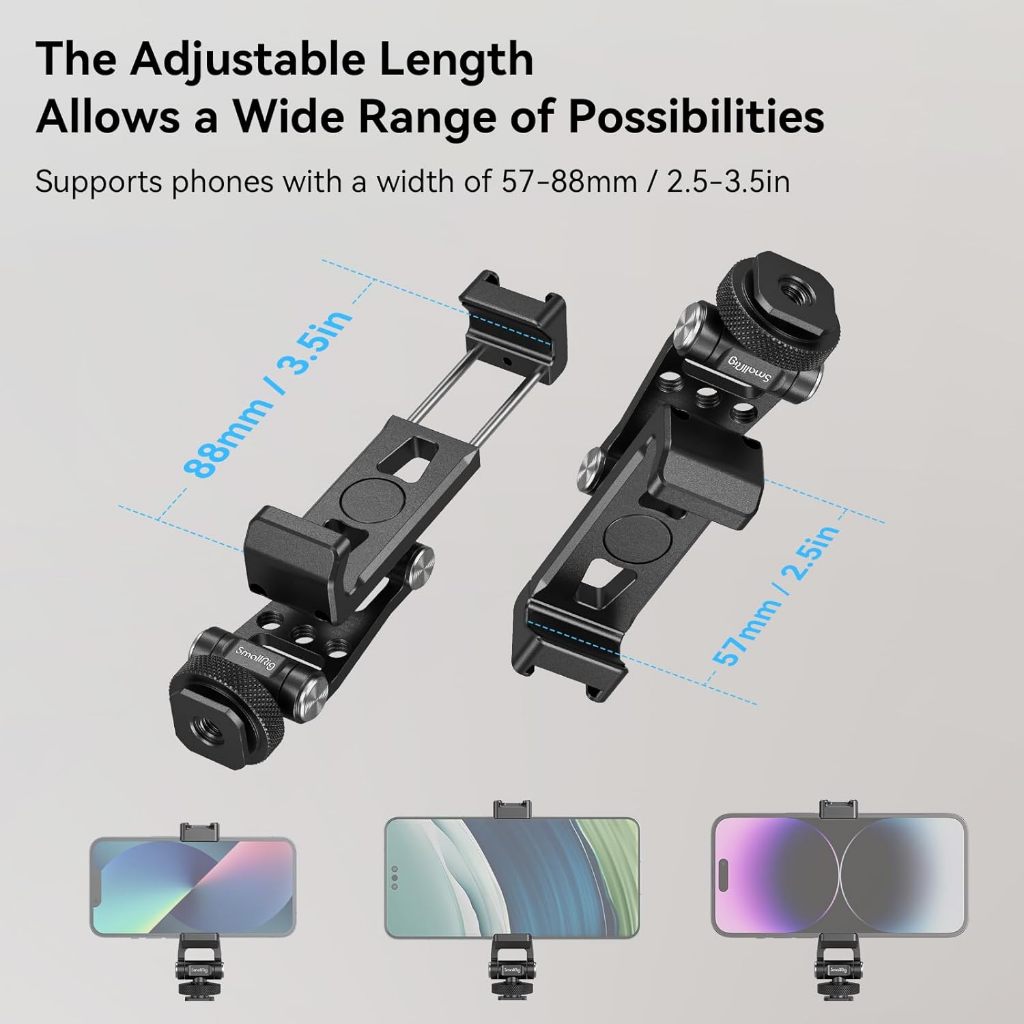 Smallrig Metal Phone Support with Cold Shoe Mount, Universal Mobile Phone Mount Adapter รองรับข้อต่อปรับฟรี, โทรศัพท์ขาตั้งกล้อง Mount 4382
