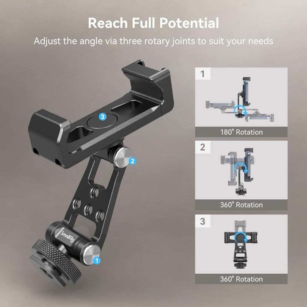 Smallrig Metal Phone Support with Cold Shoe Mount, Universal Mobile Phone Mount Adapter รองรับข้อต่อปรับฟรี, โทรศัพท์ขาตั้งกล้อง Mount 4382