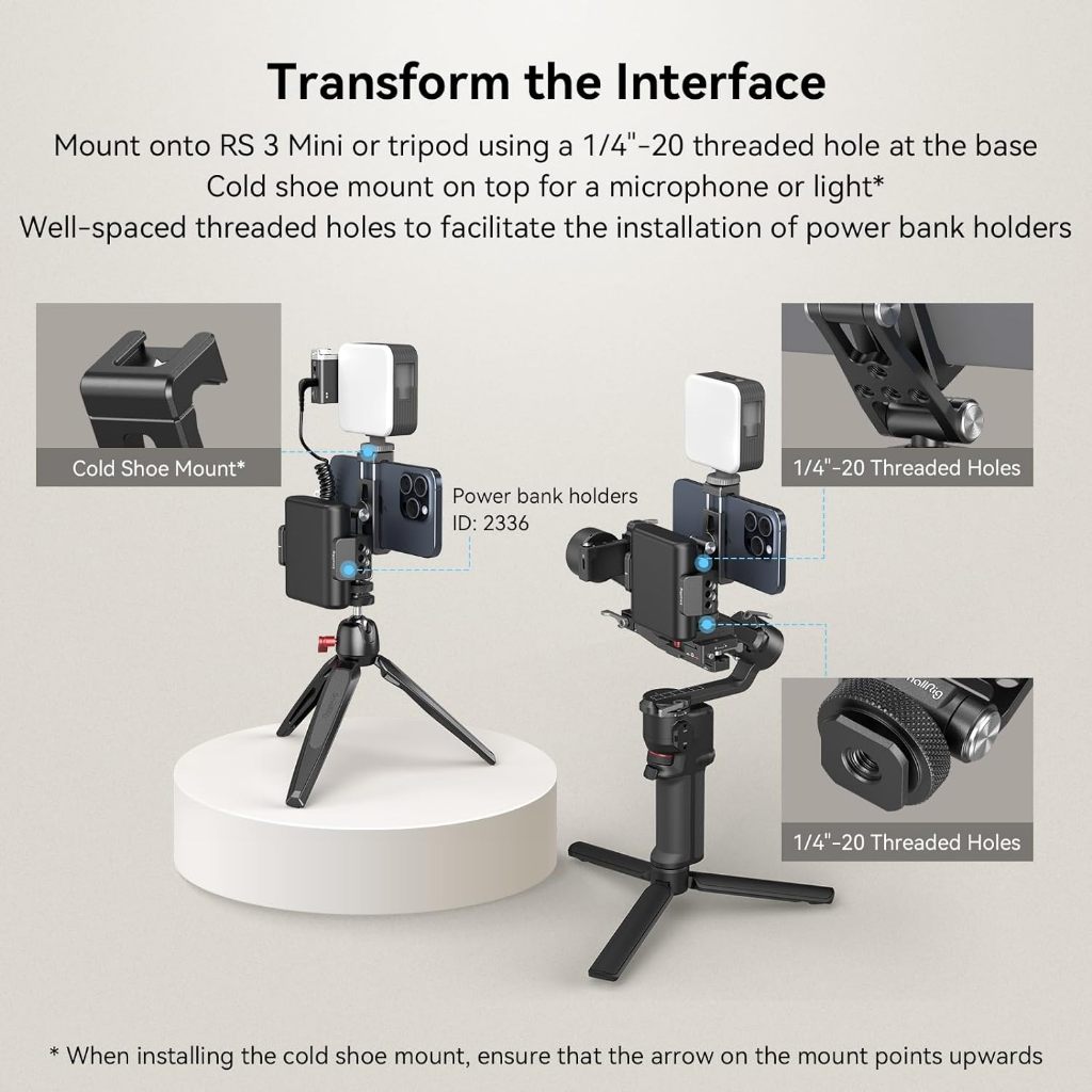 Smallrig Metal Phone Support with Cold Shoe Mount, Universal Mobile Phone Mount Adapter รองรับข้อต่อปรับฟรี, โทรศัพท์ขาตั้งกล้อง Mount 4382