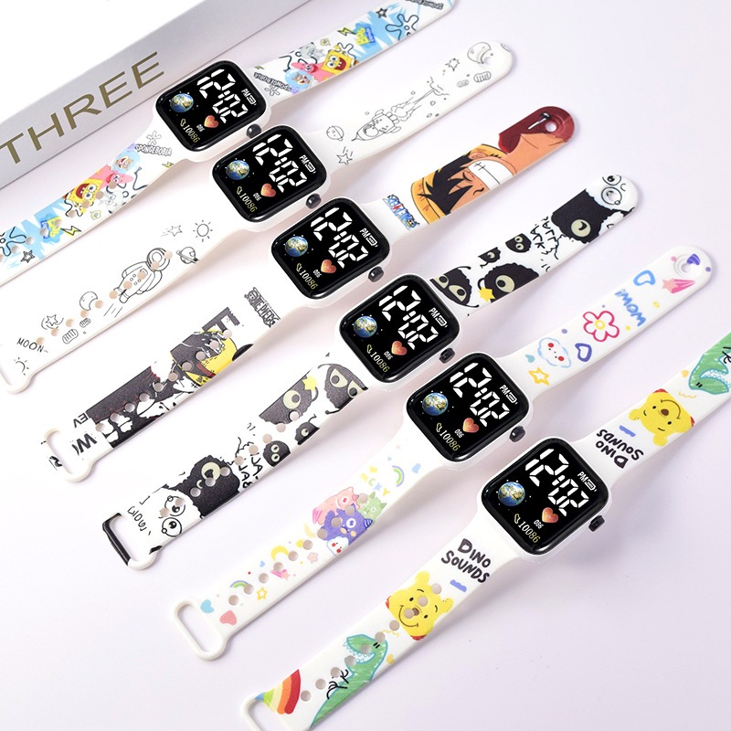 นาฬิกาข้อมืออิเล็กทรอนิกส์ พิมพ์ลายการ์ตูนวันพีชน่ารัก มีไฟ LED สไตล์สปอร์ต สําหรับเด็กนักเรียน