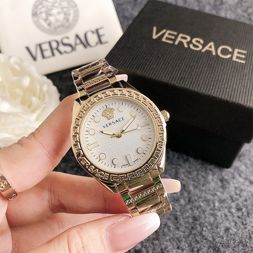 Versace Quartz Movement Diamond Bezel Women 's Watch Rui Watch Stainless Steel Dial 18K Gold Case