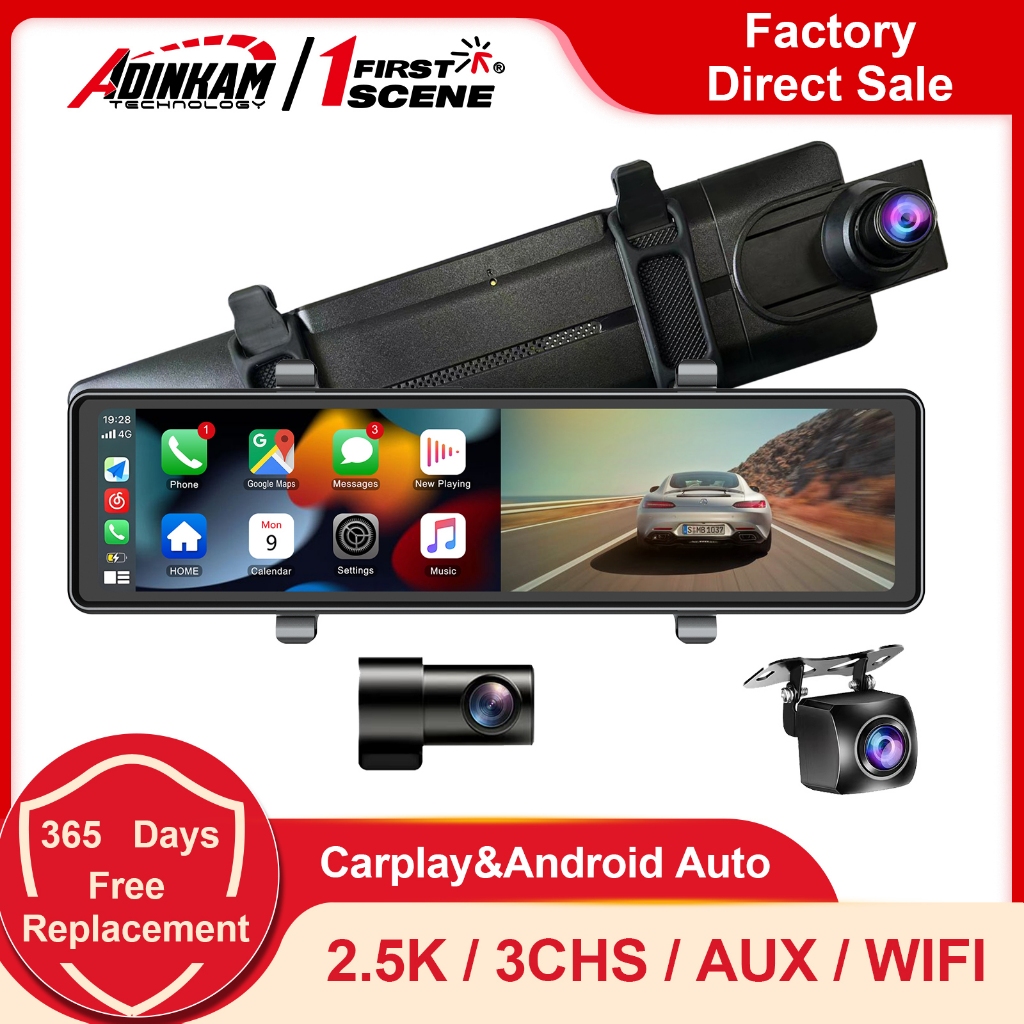 Adinkam V31S 11.26 นิ ้ วกระจกมองหลัง Dash cam 3 ช ่ องด ้ านหน ้ า 2.5K + ด ้ านหลัง 1080P + ภายใน 