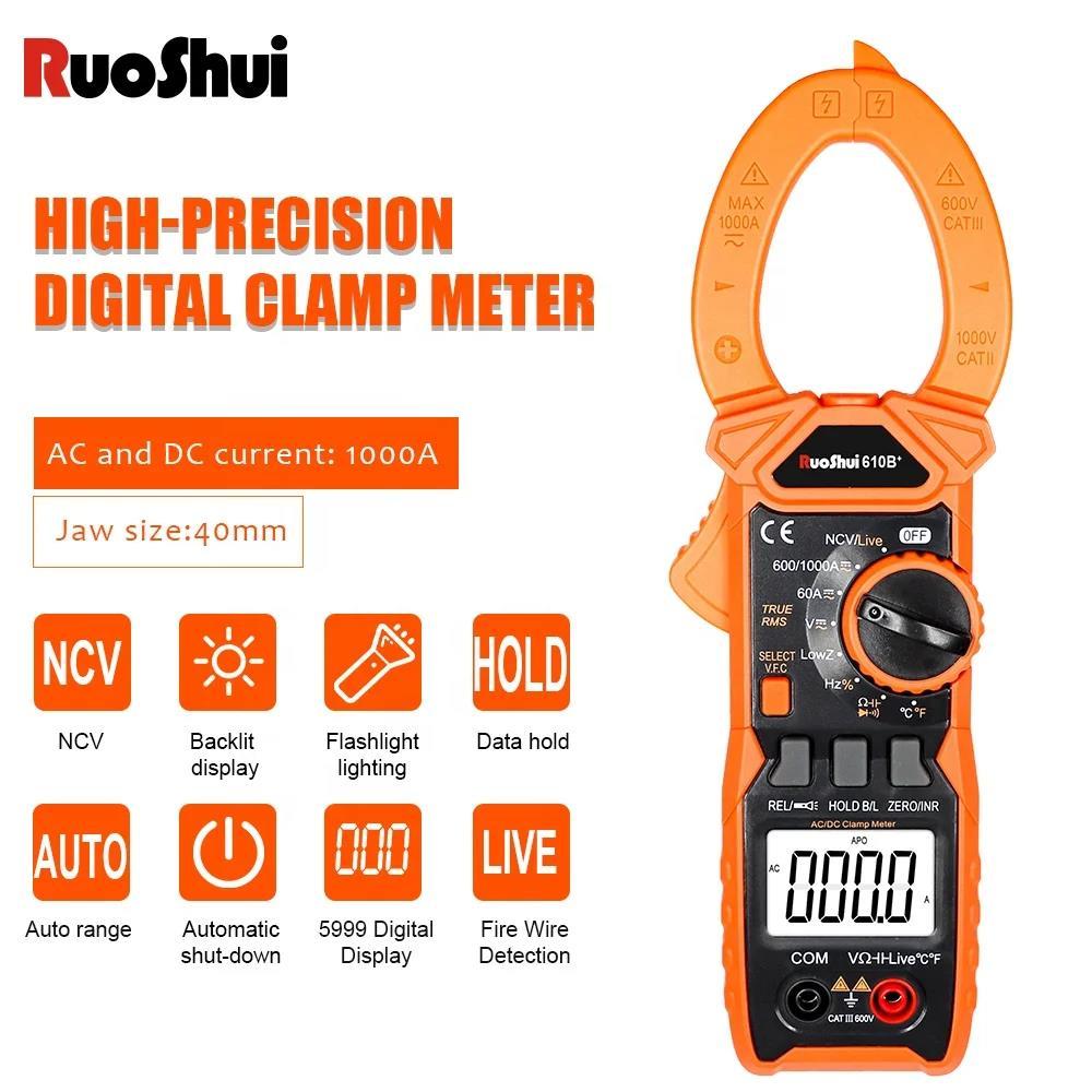 Ruoshui 610B + 1000V 1000A AC/DC Digital clamp Meter 5999 นับ VFC True RMS NCV Live ไฟฉาย clamp มัลติมิเตอร ์