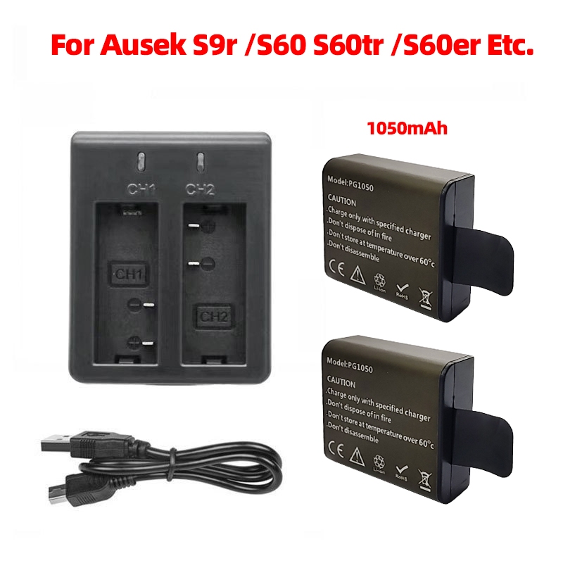 เครื่องชาร์จแบตเตอรี่คู่ 1050mAh สำหรับ Ausek S9r / S60 S60tr / S60er Q80tr SJCAM SJ4000 - SJ9000 Su