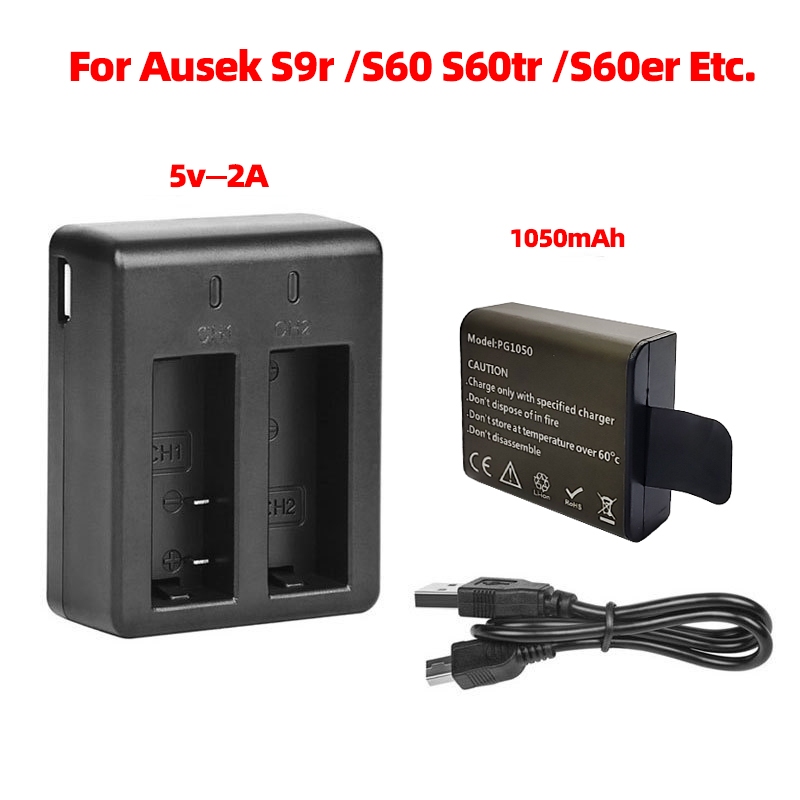 เครื่องชาร์จแบตเตอรี่คู่ 1050mAh สำหรับ Ausek S9r / S60 S60tr / S60er Q80tr M40tr / M40trw SJ4000 SJ