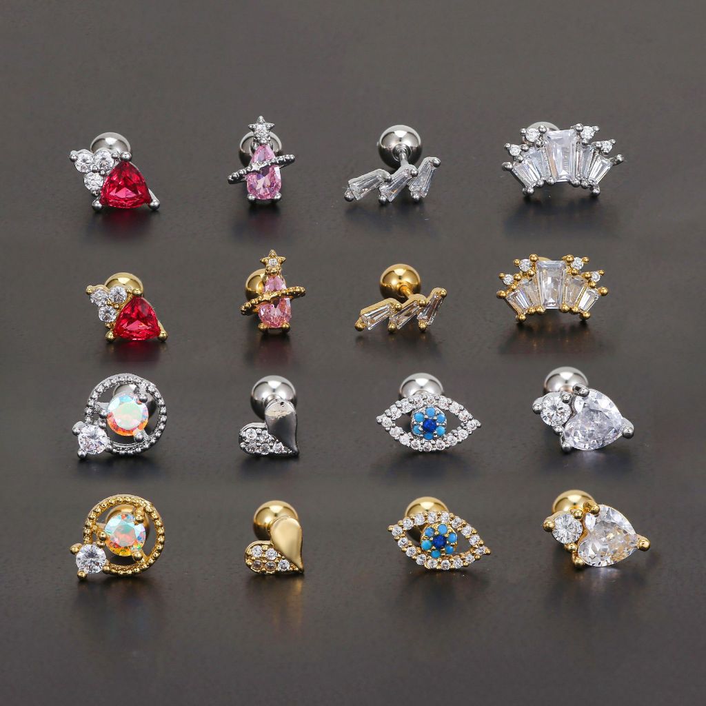 1 ชิ้น G23 ต่างหูเหล็กไทเทเนียมรูปหัวใจคริสตัลที่มีสีสัน Studs ต่างหูประณีตเครื่องประดับ
