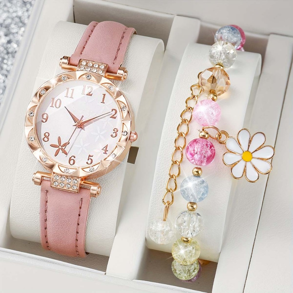 【นาฬิกา + เครื่องประดับ】ชุดนาฬิกาข้อมือควอตซ์ สายหนัง หน้าปัดปลาดาว สําหรับผู้หญิง
