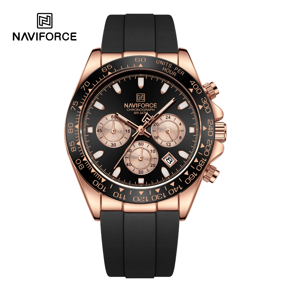Naviforce Brand 8054 นาฬิกาข้อมือควอตซ์แฟชั่น กันน้ํา หน้าปัดกลม สายซิลิกา สําหรับผู้ชาย