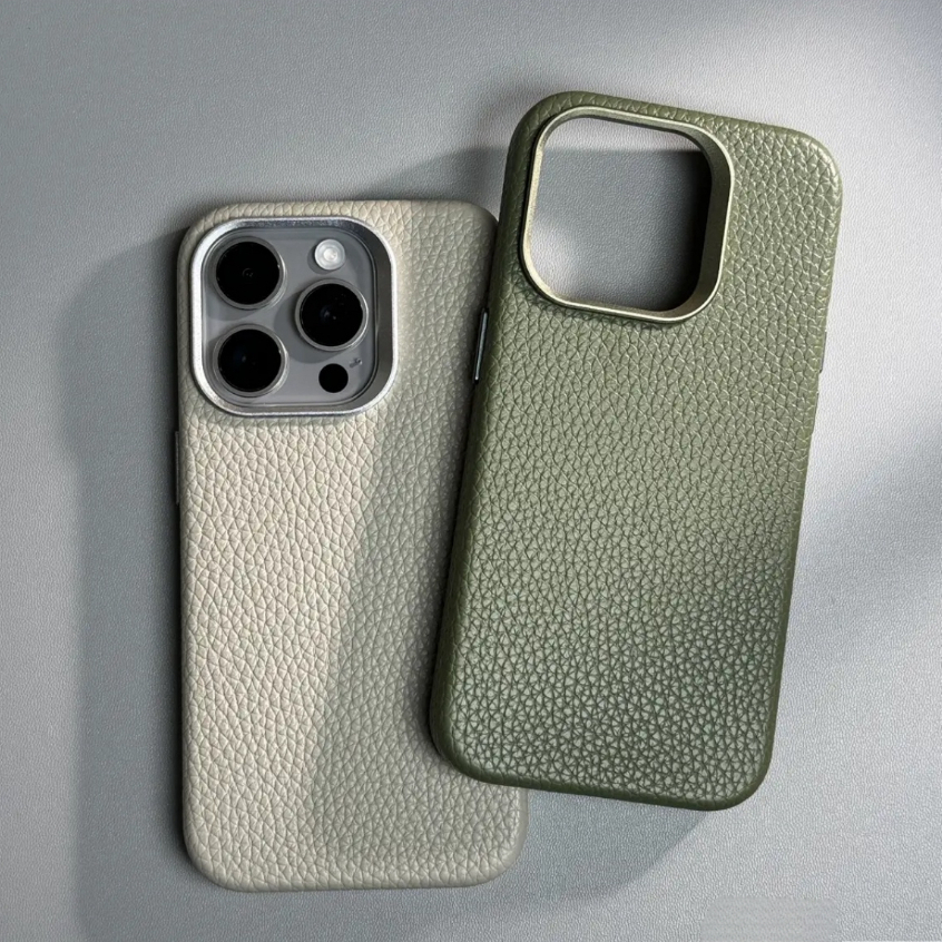 【 Lychee leather hard case/Army Green】เคส compatible for iPhone 12 13 14 15 pro max case