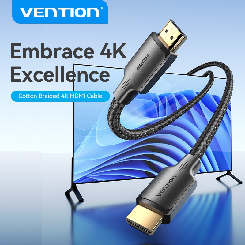 Vention สายเคเบิล HDMI 2.0 4K 60Hz HD TV ผ้าฝ้ายทอตาข่าย ความเร็วสูง ตัวผู้ เป็นตัวผู้ 3D สําหรับแล็ปท็อป คอมพิวเตอร์ ทีวี มอนิเตอร์ โปรเจคเตอร์