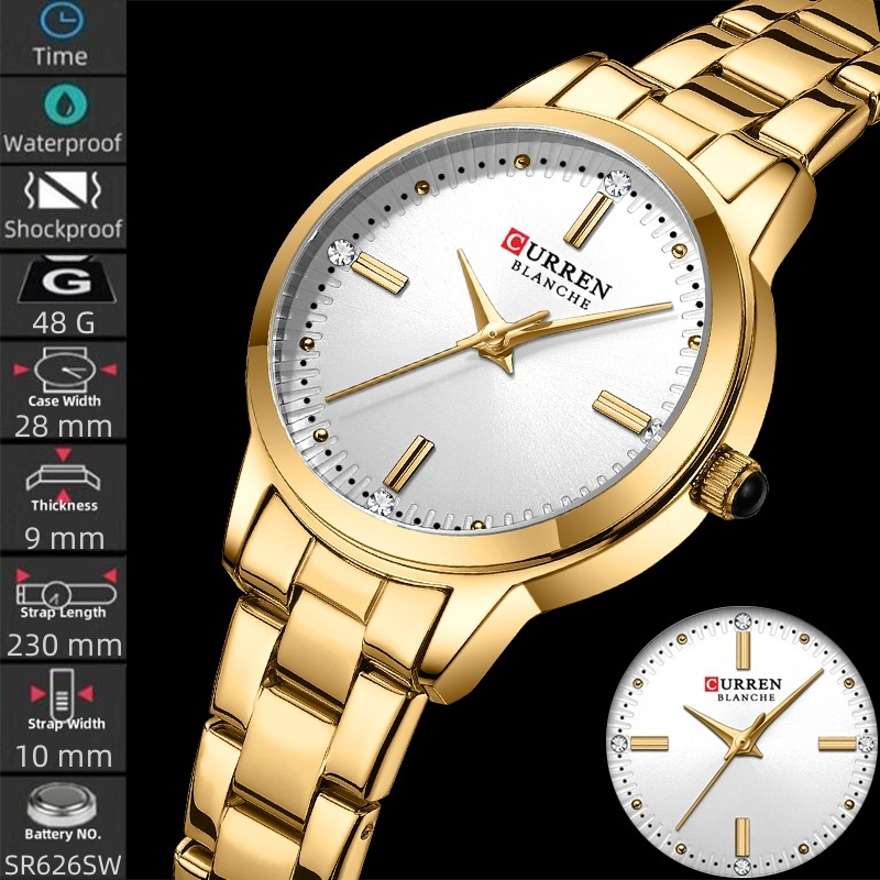 Curren Simple ผู ้ หญิงควอตซ ์ นาฬิกาแฟชั ่ นกันน ้ ําเต ็ มสายเหล ็ ก Rhinestone Dial Analog Time