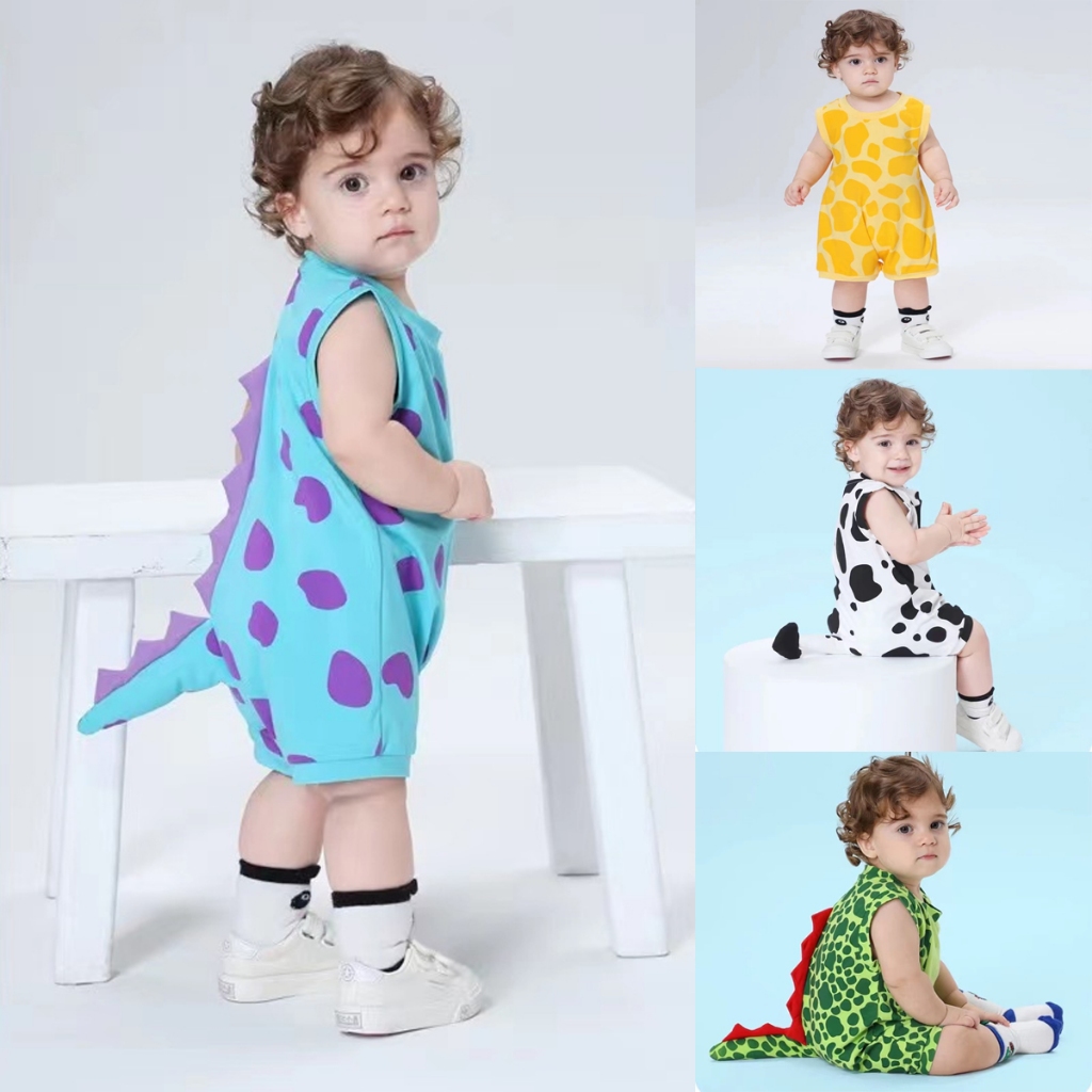 ชุดจั๊มสูท คอกลม แขนกุด พิมพ์ลายการ์ตูนสัตว์ ลําลอง เหมาะกับฤดูร้อน สําหรับเด็กผู้ชาย และเด็กผู้หญิง อายุ 0-3 ปี